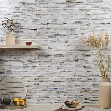 Matchstix Aura White Brick Polished Glass Mosaic