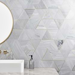 Verin Gray Polished Marble and Brass Mosaic Tile