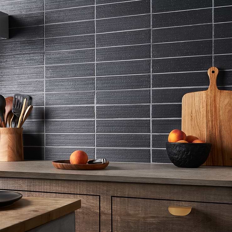 Charlotte Charcoal Black 3x10 Textured Matte Ceramic Subway Tile; in Charcoal Black White Body Ceramic; for Backsplash, Bathroom Wall, Kitchen Wall, Shower Wall, Wall Tile; in Style Ideas Contemporary, Craftsman, Industrial, Modern, Rustic; released 2024; new, trends