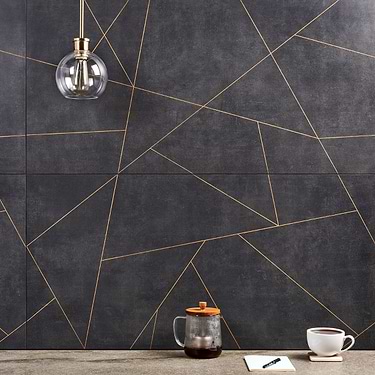 Whitney Ardesia Charcoal Black and Gold Line 24x48 Artisan Decor Matte Porcelain Wall Tile