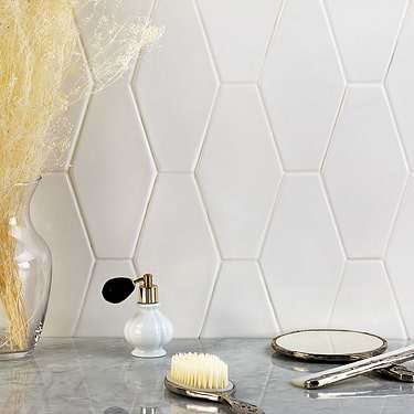 Manchester Bianco White 4x8 Hexagon Glazed Ceramic Tile - Sample