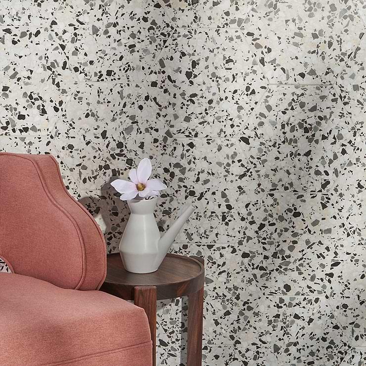 Disco-Six Hexagon Gray 12.5" Terrazzo Look Matte Porcelain Tile