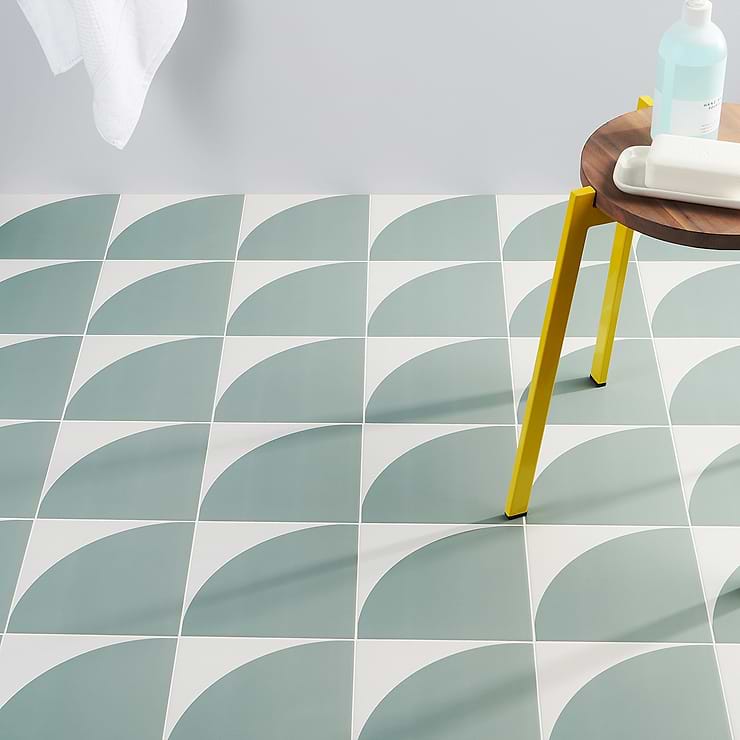 Maddox Deco Mineral Green 8X8 Matte Porcelain Tile by Stacy Garcia; in White+ Mineral Green Porcelain ; for Backsplash, Bathroom Floor, Bathroom Wall, Commercial Floor, Floor Tile, Kitchen Floor, Kitchen Wall, Outdoor Wall, Shower Wall, Wall Tile; in Style Ideas Contemporary, Mid Century, Modern