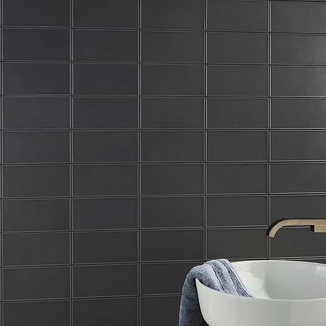 Maddox Frame Charcoal Black 4x8 Matte Ceramic Subway Tile by Stacy Garcia