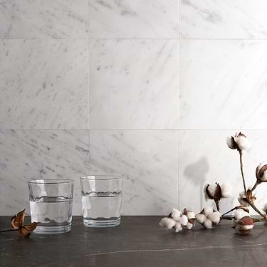 Barcode Liso Carrara White 8x8 Textured Honed Marble Tile by Michael Habachy