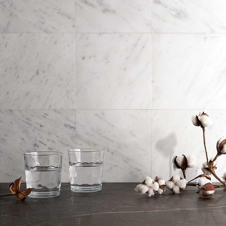 Barcode Liso Carrara White 8x8 Textured Honed Marble Tile by Michael Habachy