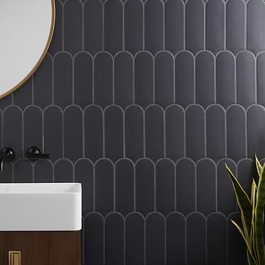 Parry Charcoal Black 3x8 Matte Fishscale Ceramic Tile - Sample