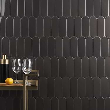 Parry Charcoal Black 3x8 Fishscale Glossy Ceramic Tile