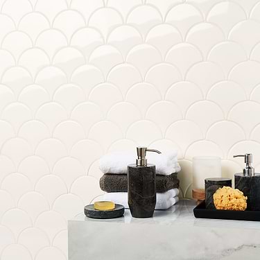 Highwater Rice White 2x5 Fishscale Polished Ceramic Tile