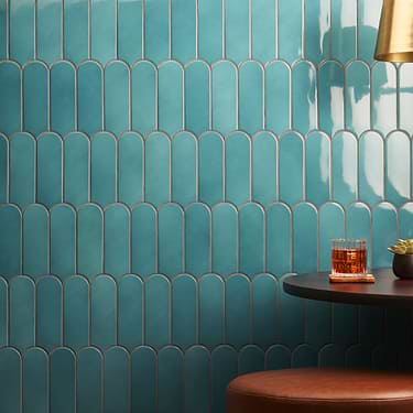 Parry Teal Blue 3x8 Fishscale Glossy Ceramic Tile - Sample
