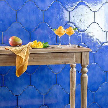 Cavallo Poseidon Blue 8x10 Arabesque Glazed Porcelain Tile - Sample