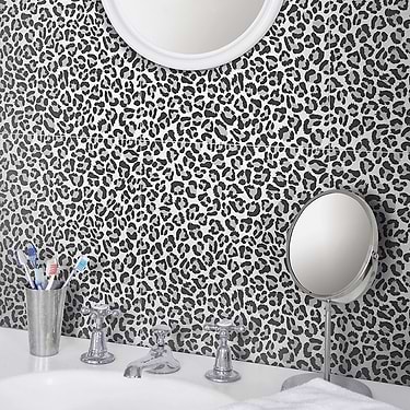 Jungle Leopard Key Black & White 24x24 Matte Porcelain Tile - Sample