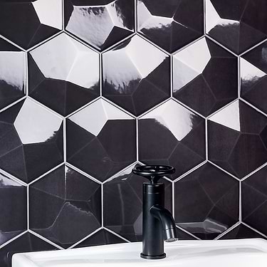 Exagoni Dimension Dark Gray 6x7 3D Hexagon Polished Ceramic Tile