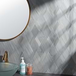 Enver Gray Polished Marble and Brass Mosaic Tile