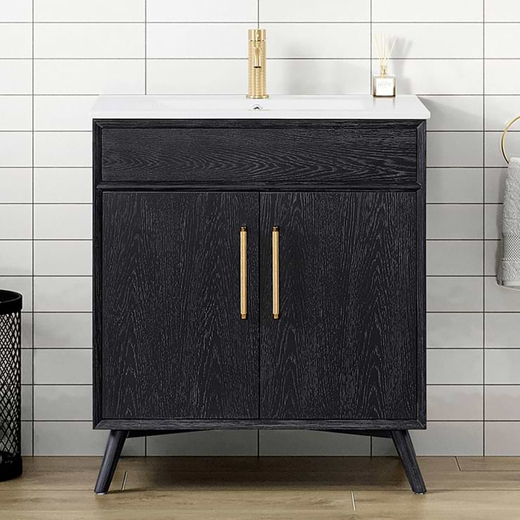 Adelle Black Oak 30" Single Vanity with White Ceramic Top