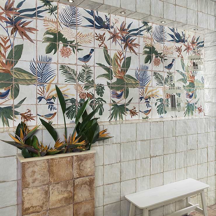 Angela Harris Dunmore Blanco 8x8 Polished White Ceramic Wall Tile