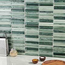 Maya Stacked Sage Green Polished Glass Mosaic Tile