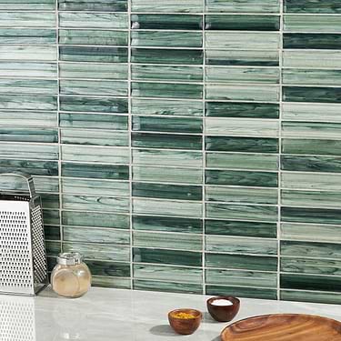 Maya Stacked Sage Green Polished Glass Mosaic - Sample