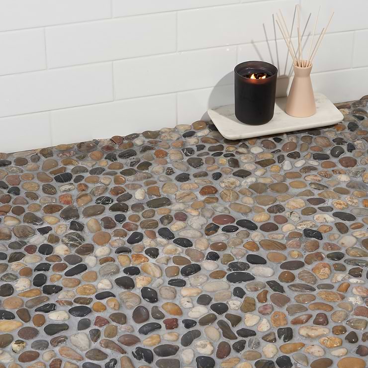 Cobblestone Motley Brown Pebble Polished Mosaic Tile