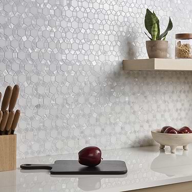 Victoria White Hexagon Polished Marble & Pearl Mosaic