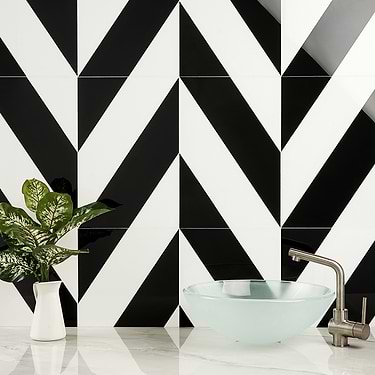 Timeless Blanco Black & White 12x18 Polished Nanoglass & Marble Tile by Elizabeth Sutton