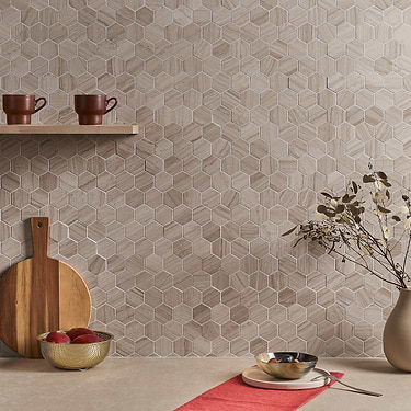 Wooden Beige 2" Hexagon Polished Marble Mosaic