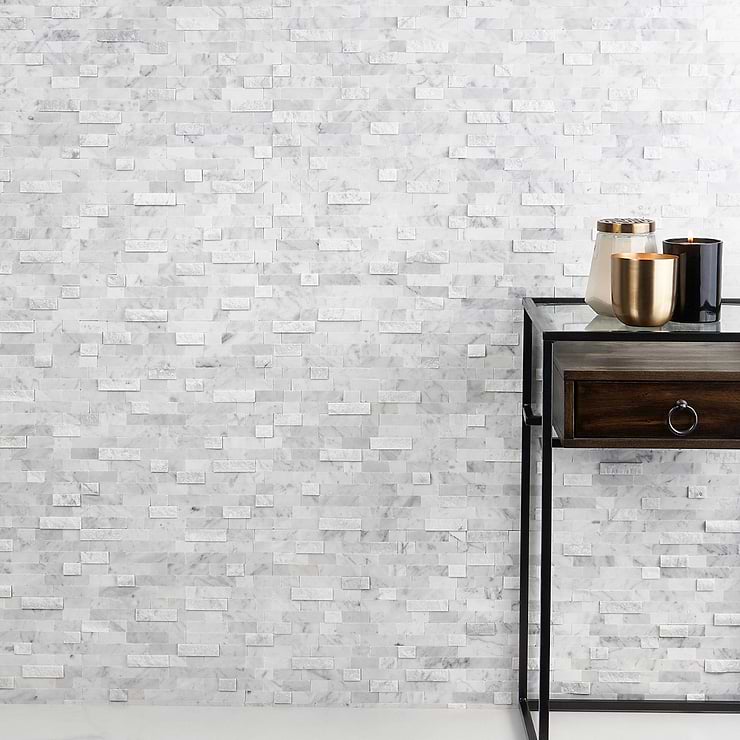 Mini Brick LPS White Peel & Stick Self Adhesive Polished Stone Mosaic Tile