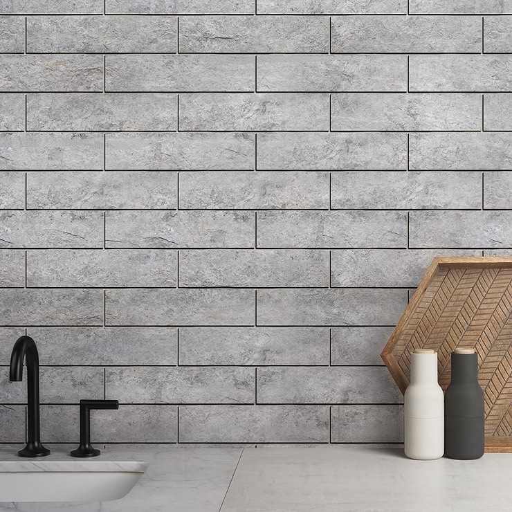 Tundra Gray Splitface 3x12 Textured Limestone Tile; in Gray Limestone; for Backsplash, Bathroom Wall, Kitchen Wall, Outdoor Wall, Wall Tile