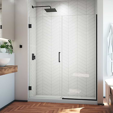Unidoor Plus 34-34.5x72" Reversible Hinged Shower Alcove Door with Clear Glass in Satin Black by DreamLine