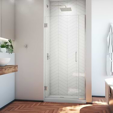Unidoor Plus 34.5-35x72" Reversible Hinged Shower Alcove Door with Clear Glass in Brushed Nickel by DreamLine
