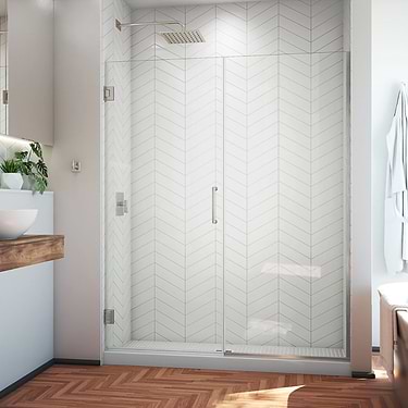 Unidoor Plus 55-55.5x72" Reversible Hinged Shower Alcove Door with Clear Glass in Brushed Nickel by DreamLine