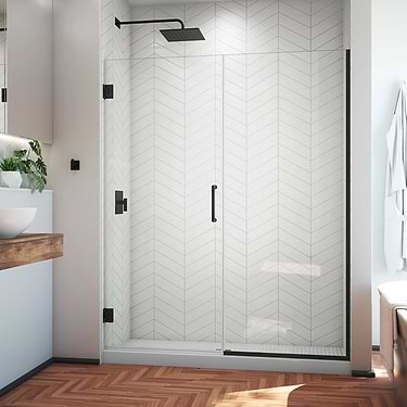 Unidoor Plus 55-55.5x72" Reversible Hinged Shower Alcove Door with Clear Glass in Satin Black by DreamLine