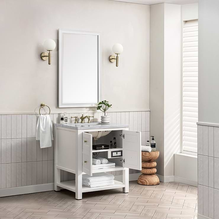 James Martin Vanities Breckenridge Bright White 30" Single Vanity with Arctic Fall Solid Surface Top