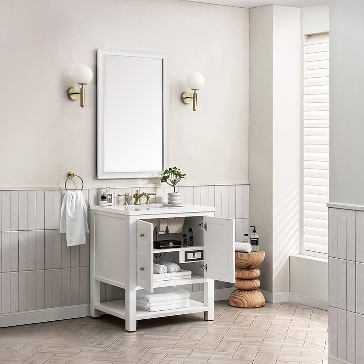 James Martin Vanities Breckenridge Bright White 30" Single Vanity with White Zeus Quartz Top