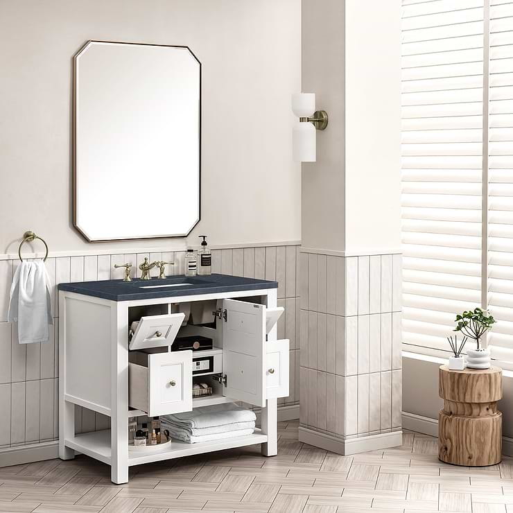 James Martin Vanities Breckenridge Bright White 36" Single Vanity with Charcoal Soapstone Quartz Top