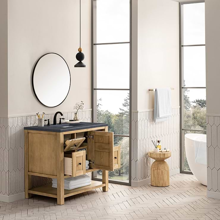 James Martin Vanities Breckenridge Light Natural Oak 36" Single Vanity with Charcoal Soapstone Quartz Top