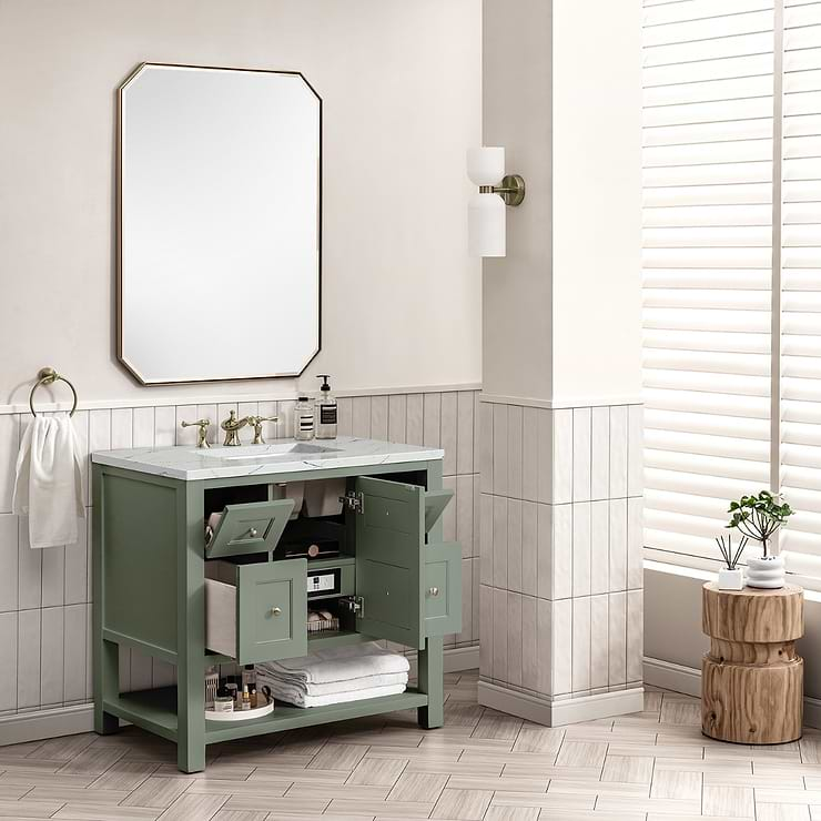 James Martin Vanities Breckenridge Smokey Celadon Green 36" Single Vanity with Ethereal Noctis Quartz Top