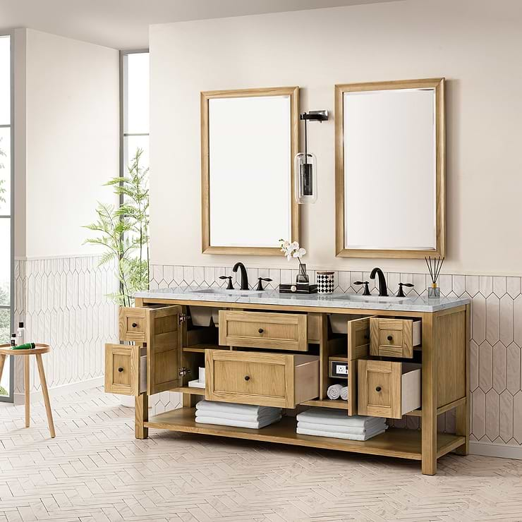 James Martin Vanities Breckenridge Light Natural Oak 72" Double Vanity with Eternal Jasmine Pearl Quartz Top