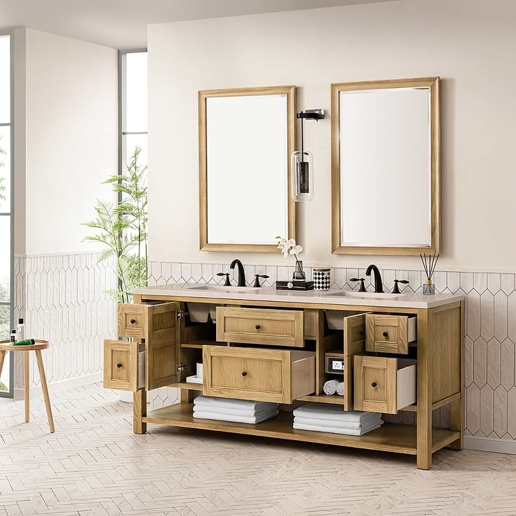 James Martin Vanities Breckenridge Light Natural Oak 72" Double Vanity with Eternal Marfil Quartz Top