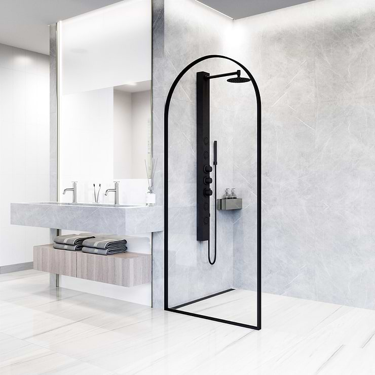 Burke 34x78" Reversible Framed Shower Screen with Clear Glass in Matte Black