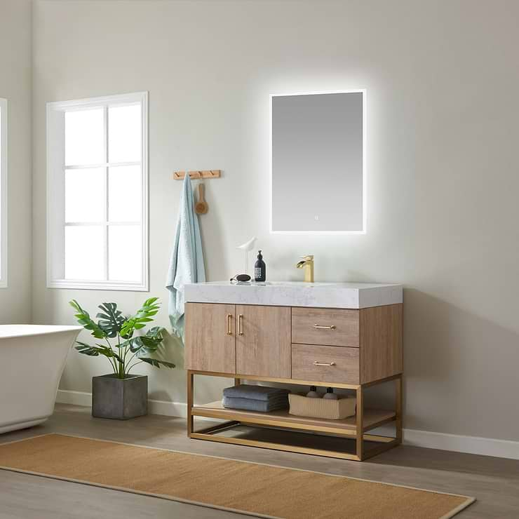 Ithica White Oak 42" Single Vanity and Gold Hardware with Atlantic Stone Top