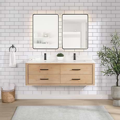 Riven Blonde Oak 60" Double Vanity with Pacific White Quartz Top