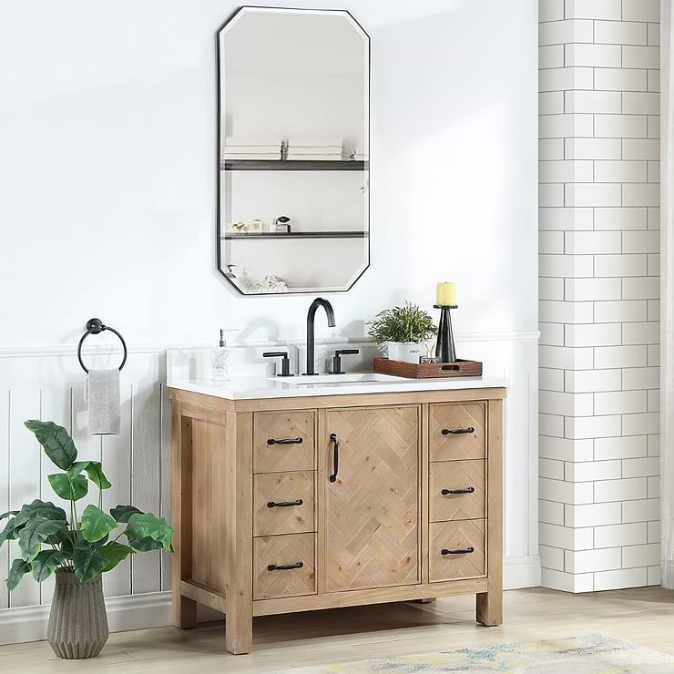 Adeena Blonde Oak 42" Single Vanity with Atlantic Stone Top