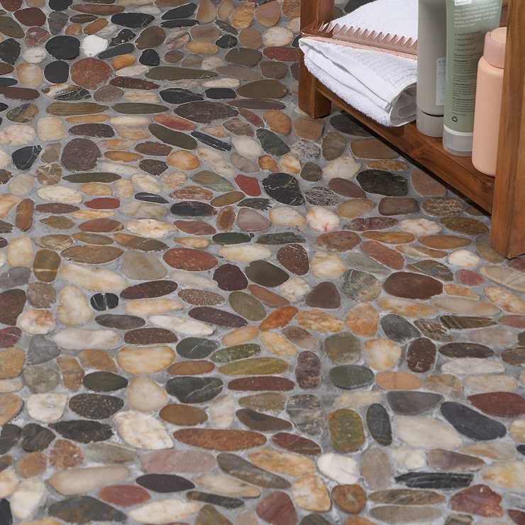 Cobblestone Motley Brown Pebble Honed Mosaic Tile