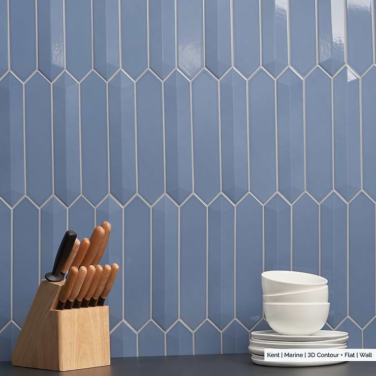 Kent Marine Blue 3x12 Contour 3D Picket Polished Ceramic Wall Tile