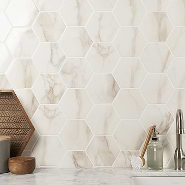 Amalfi Calacatta White 6" Hexagon Polished Porcelain Tile