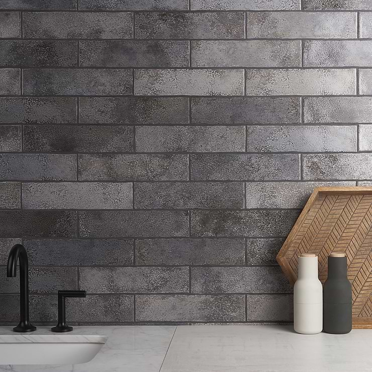 Kalay Antracite Gray 3x12 Glossy Ceramic Tile