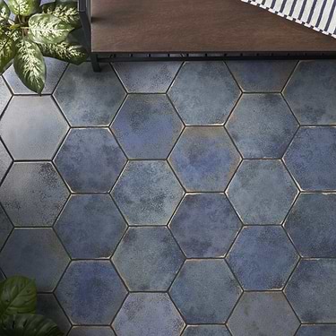 Kalay Blue 9" Hexagon Polished Porcelain Tile