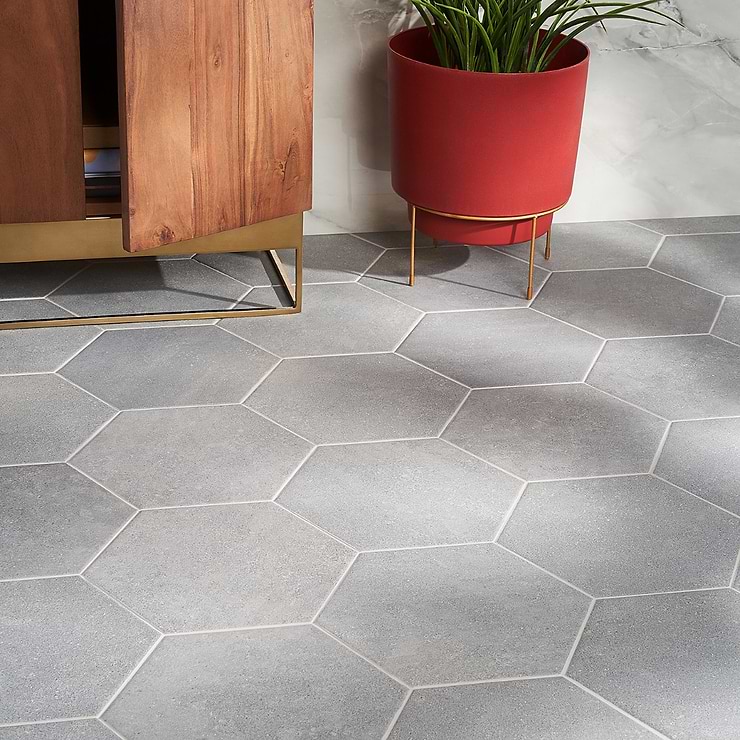 Grey hexagon floor shop tile