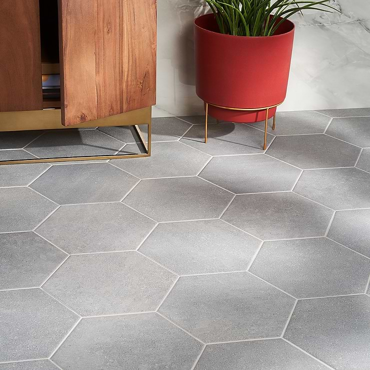 Texstone Gris Gray 9" Matte Porcelain Hexagon Tile